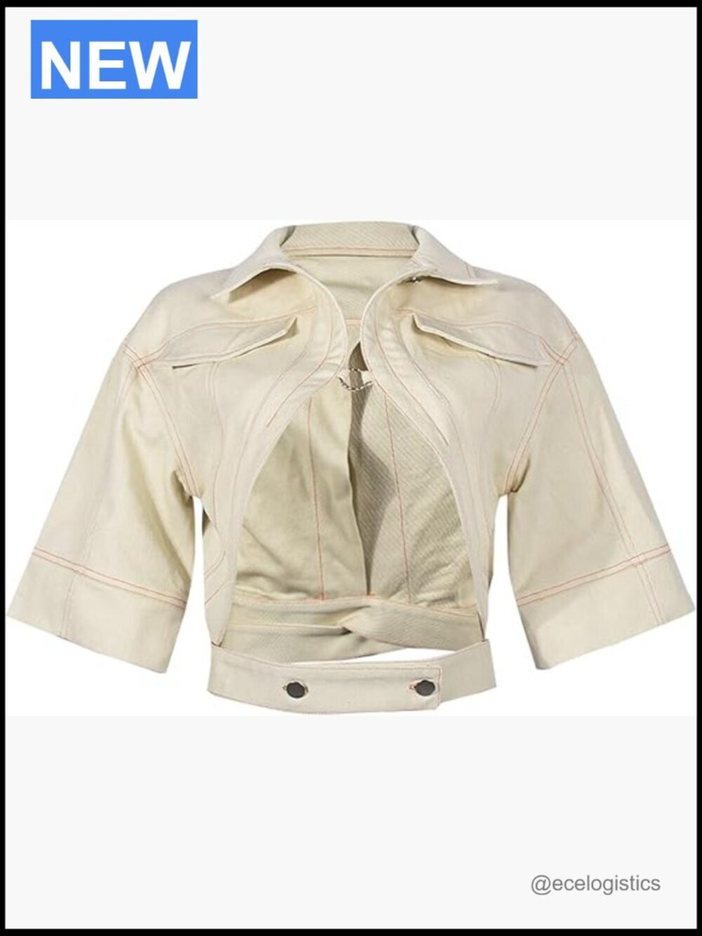 Cropped Lace-Up Jacket Hollow Out Casual Short Sleeve Coat Trendy